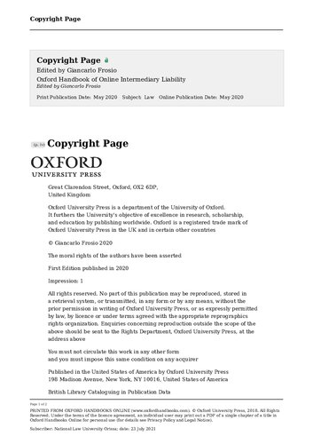Oxford Handbook of Online Intermediary Liability