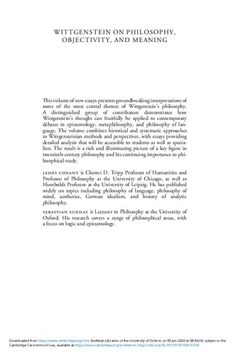 Wittgenstein on Philosophy, Objectivity, and Meaning