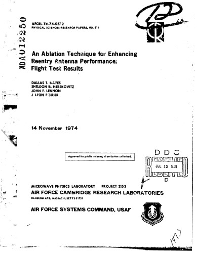An Ablation Technique for Enhancing Reentry Antenna Performance,  Flight Test Results