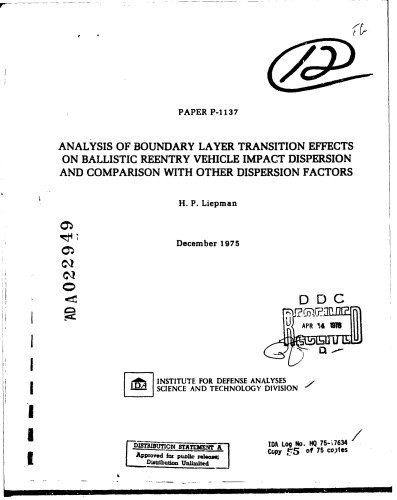 Analysis of Boundary Layer Transition Effects on Ballistic Reentry Vehicle Impact Dispersion and Comparison with Other Dispersion Factors