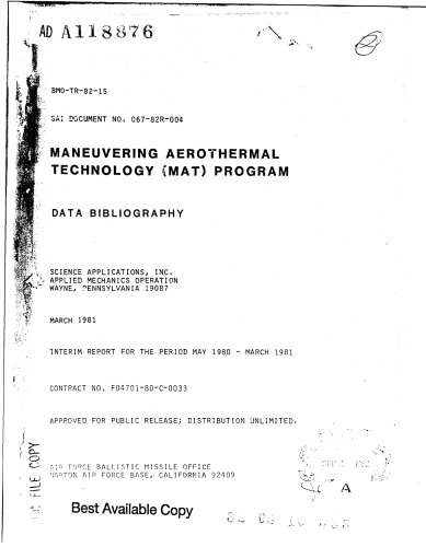 Maneuvering Aerothermal Technology (MAT) Program. Data Bibliography. Task 2