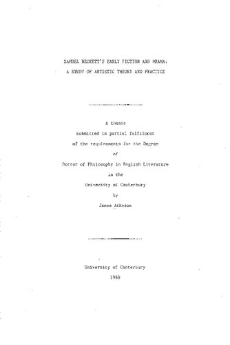 Samuel Beckett's Early Fiction and Drama. A Study of Artistic Theory and Practice