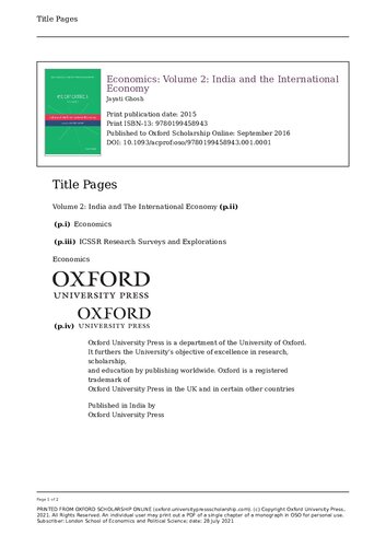 India and the International Economy (Economics, Volume 2)
