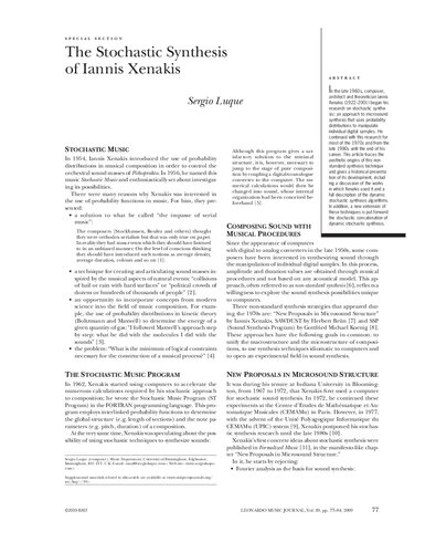 The Stochastic Synthesis of Iannis Xenakis