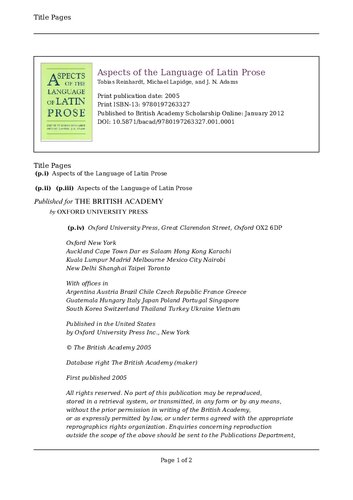 Aspects of the Language of Latin Prose