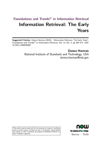 Information Retrieval : the Early Years