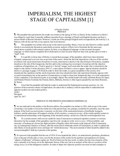 Imperialism, the Highest Stage of Capitalism