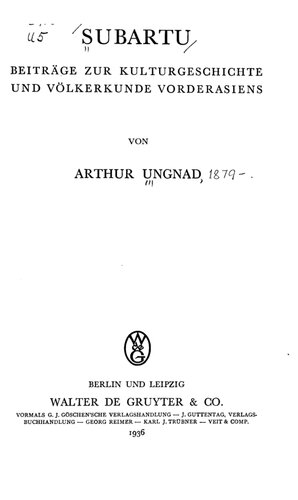 Subartu: Beitraege zur Kulturgeschichte und Völkerkunde Vorderasiens