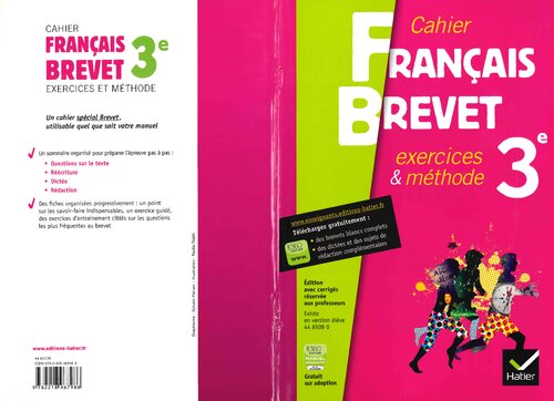 Cahier Français BREVET 3e Exercices et méthodes version avec corrigés