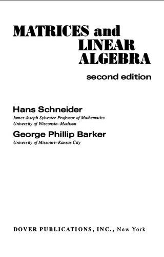 Matrices and Linear Algebra (Dover Books on Mathematics)