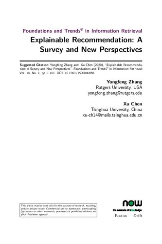 Explainable Recommendation: A Survey and New Perspectives