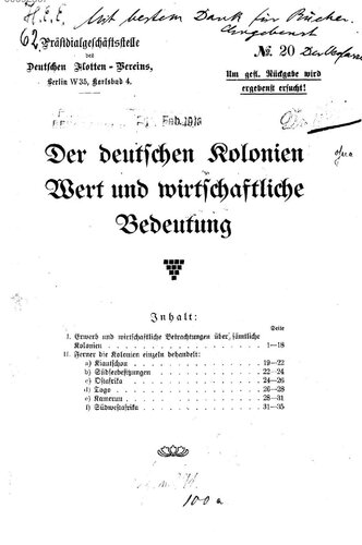 Der deutschen Kolonien Wert und wirtschaftliche Bedeutung