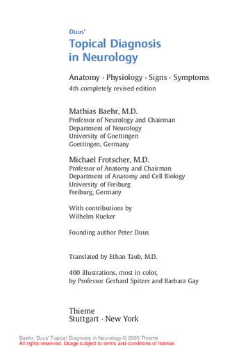 Duus’ Topical Diagnosis in Neurology Anatomy. Physiology. Signs. Symptoms