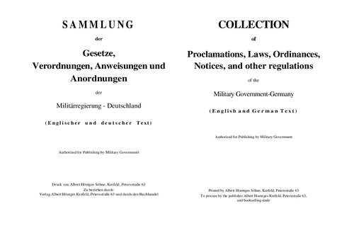 Militaerregierung Deutschland - Sammlung von Gesetzen, Verordnungen, Anweisungen und Anordnungen