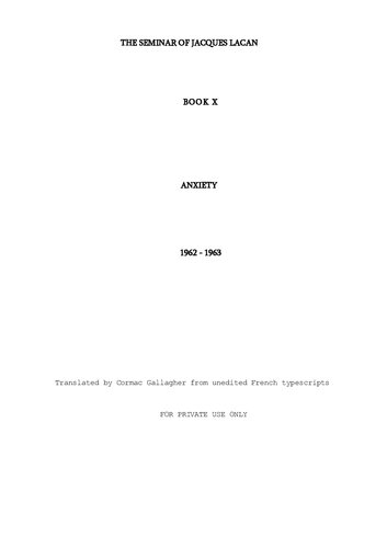 Anxiety. Book X 1962-1963
