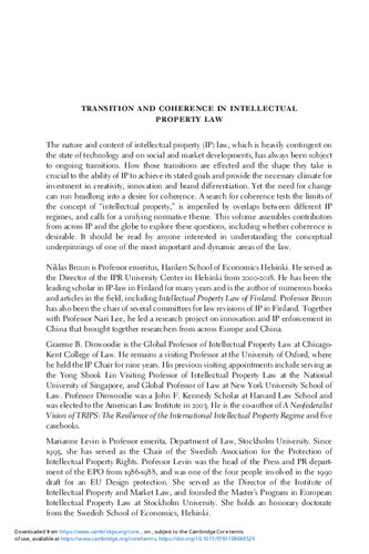 Transition and Coherence in Intellectual Property Law: Essays in Honour of Annette Kur