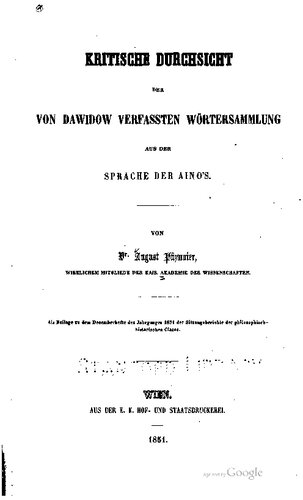 Kritische Durchsicht der von Dawidow verfassten Wörtersammlung aus der Sprache der Ainos