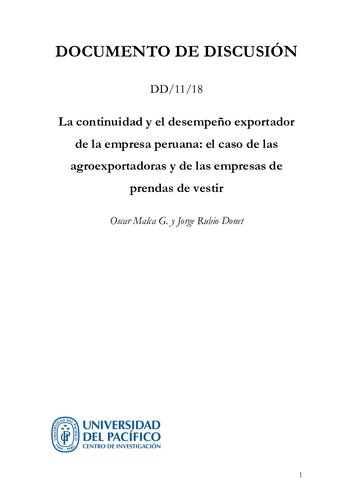 La continuidad y el desempeño exportador de la empresa peruana: el caso de las agroexportadoras y de las empresas de prendas de vestir