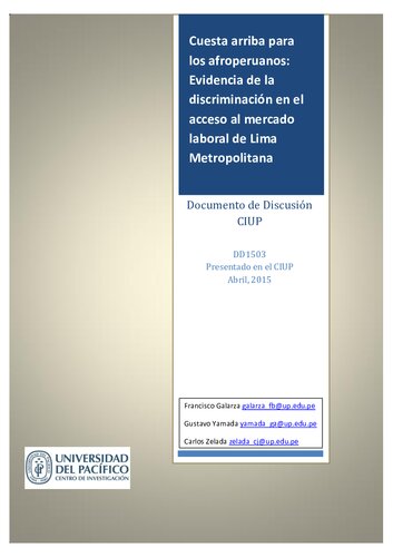 Cuesta arriba para los afroperuanos: Evidencia de la discriminación en el acceso al mercado laboral de Lima Metropolitana