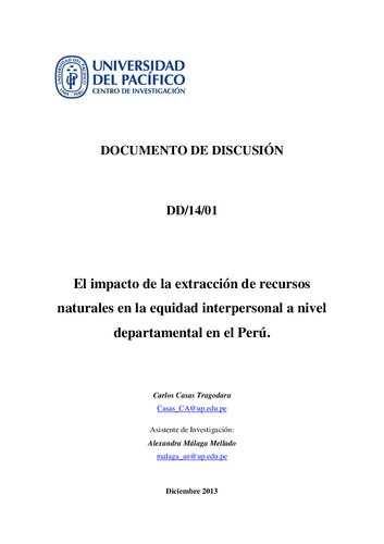El impacto de la extracción de recursos naturales en la equidad interpersonal a nivel departamental en el Perú