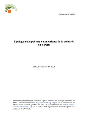 Tipología de la pobreza y dimensiones de la exclusión en el Perú