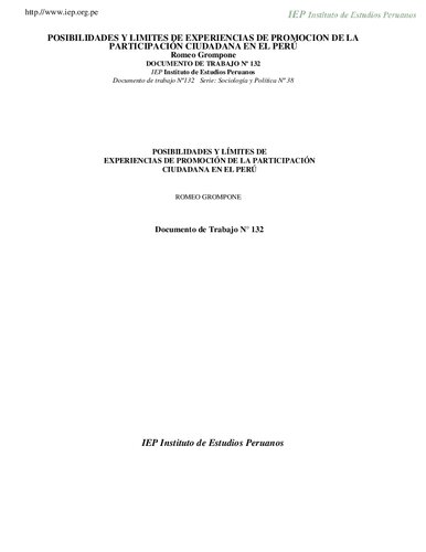Posibilidades y límites de experiencias de promoción de la participación ciudadana en el Perú
