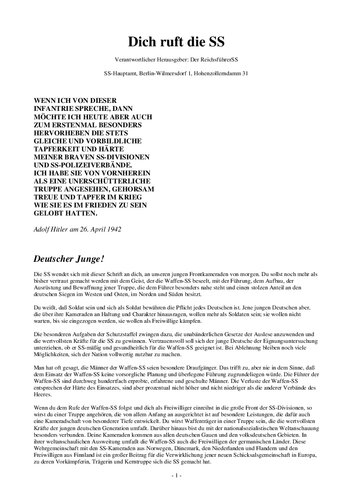 Reichsfuehrer SS - Dich ruft die SS (1942, 56 S., Text)