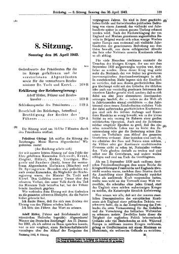 Reichstagssitzung - 1942 - 26. April (12 S., Scan)