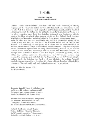 Ringler-Kellner, Ilse - Birkhild - Aus der Kampfzeit eines oesterreichischen Maedels (1939, 32 S., Text)