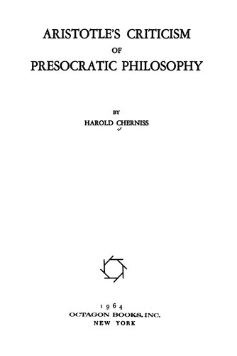 Aristotle's Criticism of Presocratic Philosophy