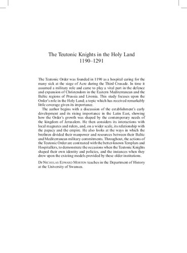 The Teutonic Knights in the Holy Land, 1190-1291