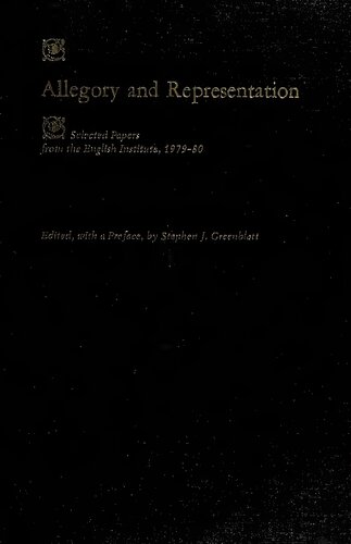 Allegory and representation: Selected papers from the English Institute, 1979–80