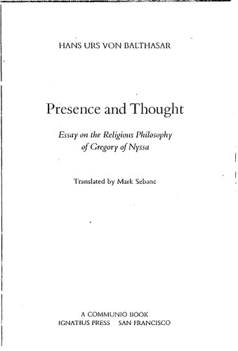 Presence and thought : essay on the religious philosophy of Gregory of Nyssa