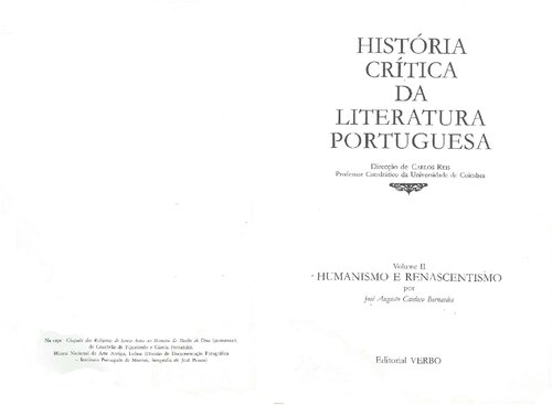 Historia Critica Da Literatura Portuguesa