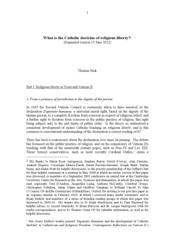 What is the Catholic doctrine of religious liberty?