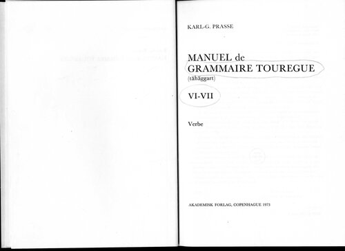 Manuel de grammaire touarègue (tăhăggart). VI-VII, Verbe