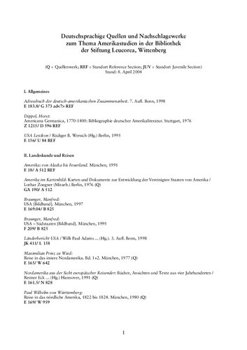 Deutschsprachige Quellen und Nachschlagewerke zum Thema Amerikastudien in der Bibliothek der Stiftung Leucorea, Wittenberg