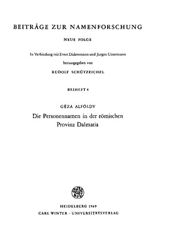 Die Personennamen in der römischen Provinz Dalmatia