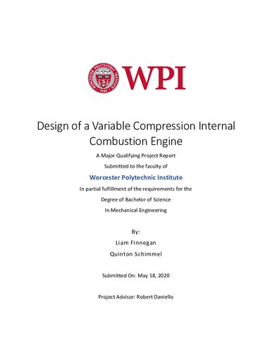 Design of a Variable Compression Internal Combustion Engine Plan Plans