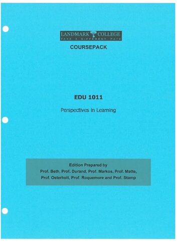 Coursepack EDU 1011 Perspectives in Learning