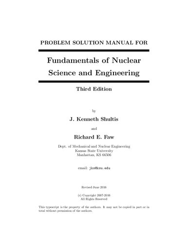 Problem Solution Manual For Fundamentals of Nuclear Science and Engineering