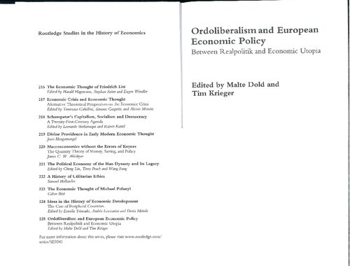 Ordoliberalism and European Economic Policy (ch. 1(Kolev), 8(Issing), 13(Biebricher) only)