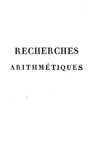 Recherches arithmetiques