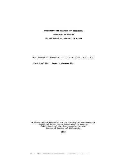 Unmasking the meaning of prosōpon : prosopon as person in the works of Gregory of Nyssa