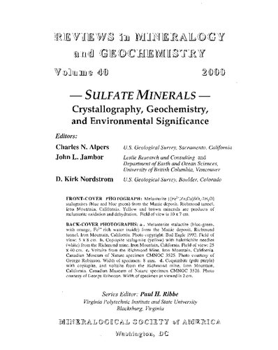 Sulfate Minerals - Crystallography, Geochemistry, and Environmental Significance
