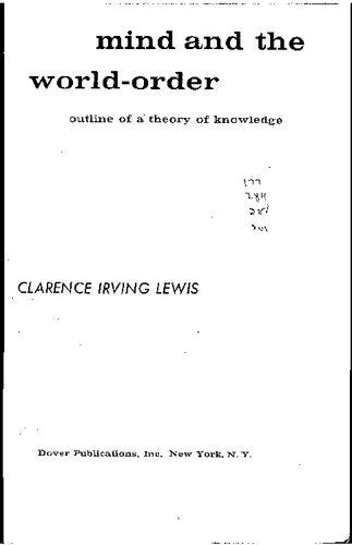 Mind and the World Order: Outline of a Theory of Knowledge