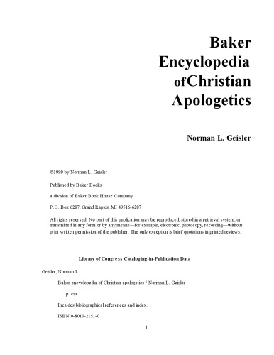 Baker Encyclopedia of Christian Apologetics (Baker Reference Library)