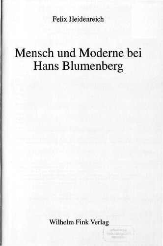 Mensch und Moderne bei Hans Blumenberg