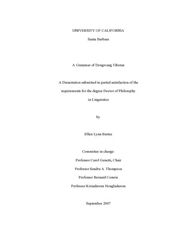 A Grammar of Dongwang Tibetan