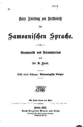 Kurze Anleitung für das Verständnis der samoanischen Sprache. Grammatik und Vokabularium